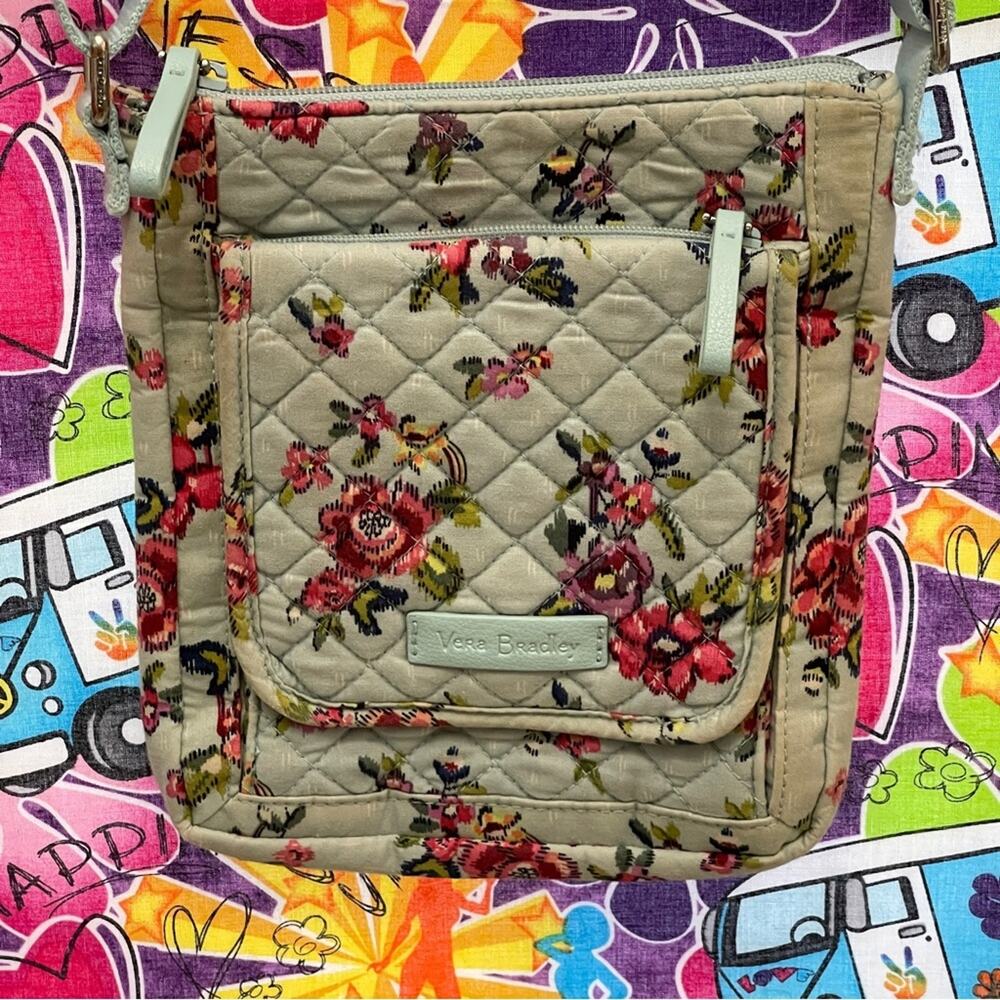 Vera Bradley Tan and Red Quilted Crossbody Bag 8" x 7"